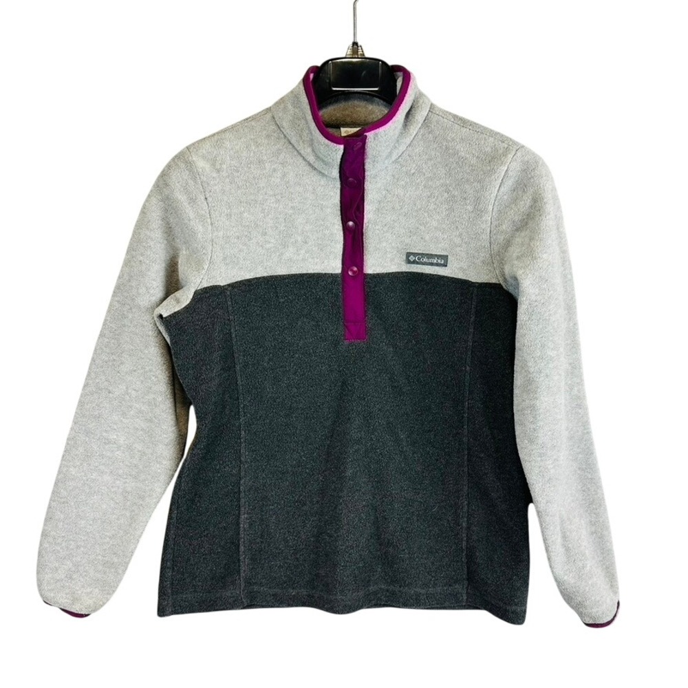 Columbia Womans Medium 1/4 Snap Fleece Jacket Gray Long Sleeve Pullover